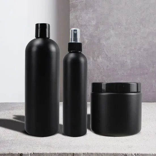 Custom 250ml 500ml Plastic Black Cosmetic HDPE Show Gel Bottle Set for Lotion Cream Liquid Oil Serum Soap 