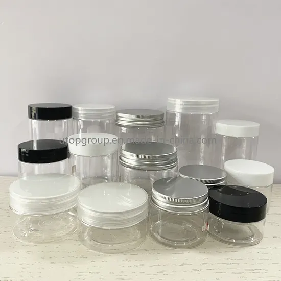 2oz 4oz 8oz Empty Transparent Pet Plastic Jar in Bulk with Black White Screw Lid Food Grade Candy Gummy Jar 